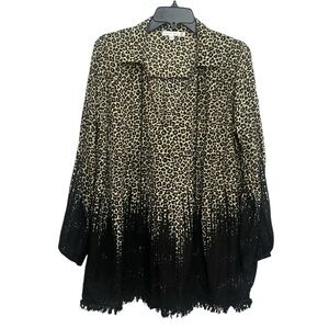 Karyn Seo Blouse Size Large Leopard Print Witchy Tassels Fringe Trim Flowy Boho
